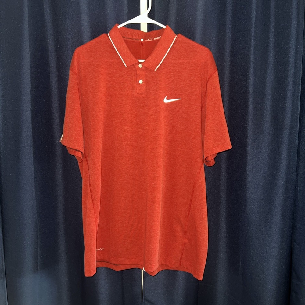 Nike DRI-FIT Tiger Woods Men's Golf Polo Shirt Size LG Red Vented EUC